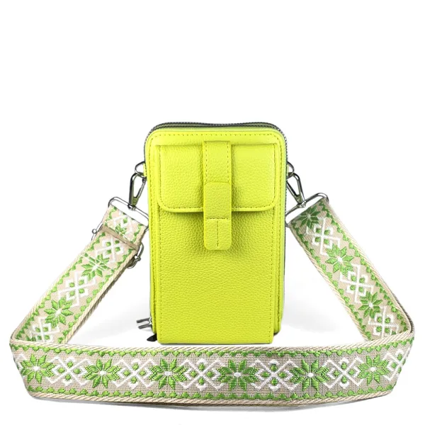 Кожена малка чанта през рамо в неоново зелено N85013-9 Кожена малка чанта през рамо в неоново зелено N85013-9