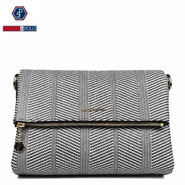 Черно бяла дамска ежедневна чанта SP963-6 Silver Polo