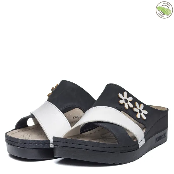 Черни дамски анатомични чехли на платформа 154161-1 Black/Grey