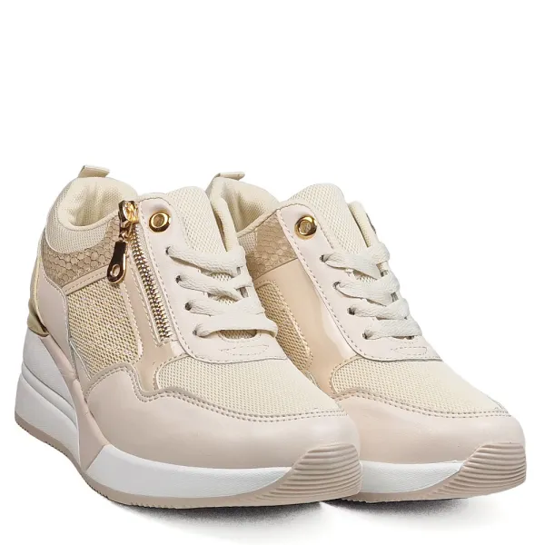 Дамски маратонки на платформа в бежов цвят A6806-3 Beige