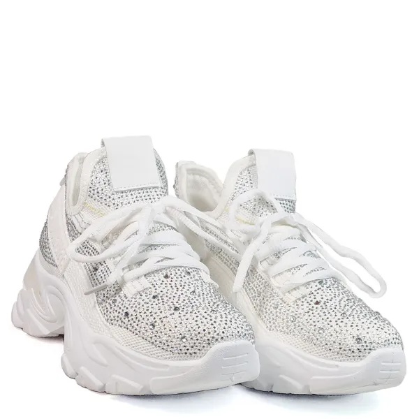 Дамски маратонки обсипани с камъни в бяло D2307-2 Дамски маратонки обсипани с камъни в бяло D2307-2