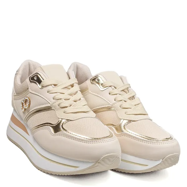 Дамски маратонки на платформа в бежово D2339-3 Beige