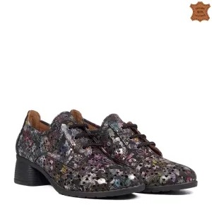 Дамски летни кожени цветни обувки в черно 2023134-... Дамски летни кожени цветни обувки в черно 2023134-...