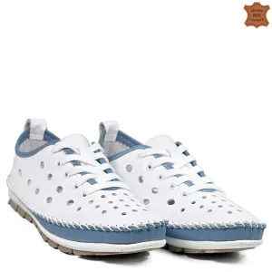 Равни летни дамски обувки в бяло и синьо 2023161-7... Равни летни дамски обувки в бяло и синьо 2023161-7...