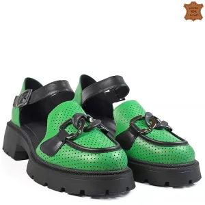 Кожени дамски сандали тип лоуфъри в зелен цвят 202... Кожени дамски сандали тип лоуфъри в зелен цвят 202...