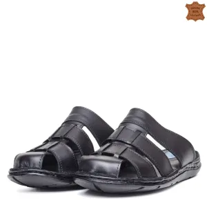 Черни мъжки кожени чехли със затворени пръсти 6700... Черни мъжки кожени чехли със затворени пръсти 6700...