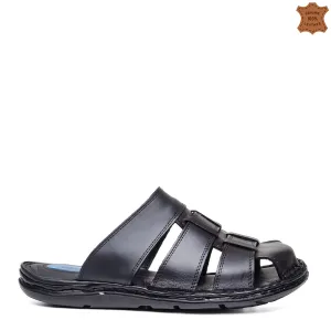 Черни мъжки кожени чехли със затворени пръсти 6700... Черни мъжки кожени чехли със затворени пръсти 6700...