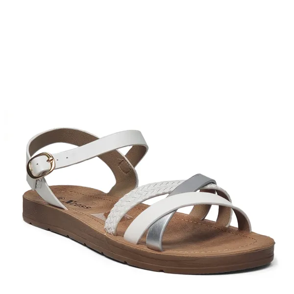 Бели дамски равни сандали от еко кожа с каишки N24154-2 Бели дамски равни сандали от еко кожа с каишки N24154-2