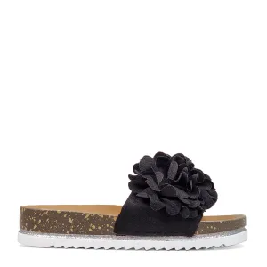 Равни дамски черни ежедневни чехли с цветя K21406-...